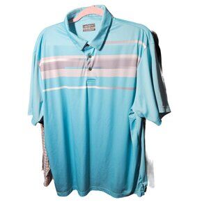 Ben Hogan Performance Mens Polo Shirt XL Blue Striped Polyester Short Sleeve